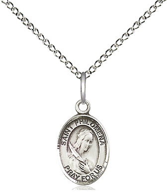 Sterling Silver Saint Philomena Pendant on a 18 inch Sterling Silver Light Curb chain