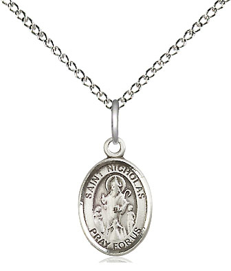 Sterling Silver Saint Nicholas Pendant on a 18 inch Sterling Silver Light Curb chain