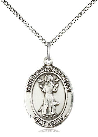 Sterling Silver Saint Francis of Assisi Pendant on a 18 inch Sterling Silver Light Curb chain