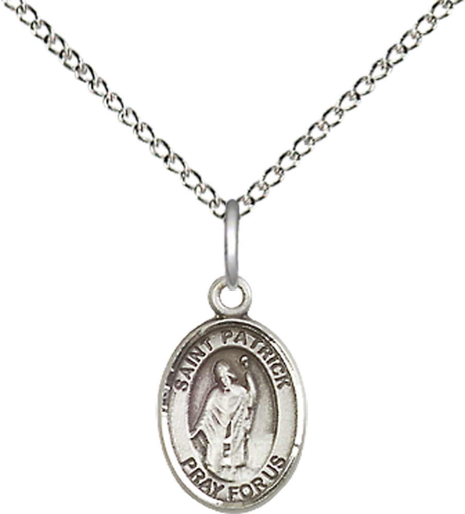 Sterling Silver Saint Patrick Pendant on a 18 inch Sterling Silver Light Curb chain