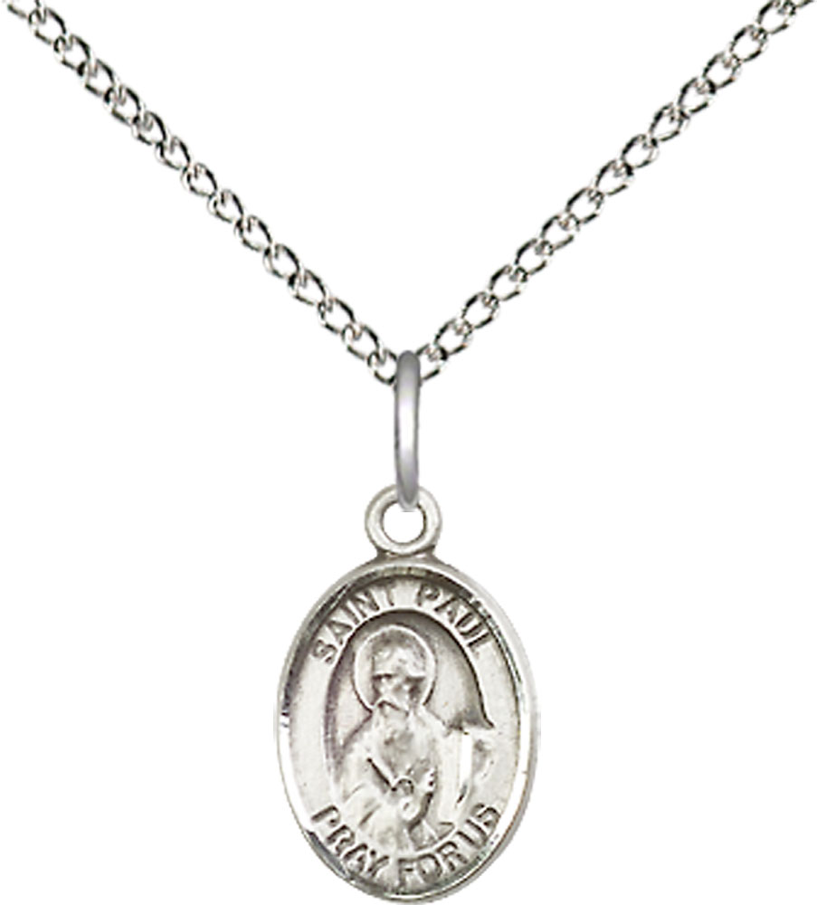 Sterling Silver Saint Paul the Apostle Pendant on a 18 inch Sterling Silver Light Curb chain