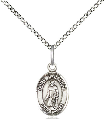 Sterling Silver Saint Peregrine Laziosi Pendant on a 18 inch Sterling Silver Light Curb chain