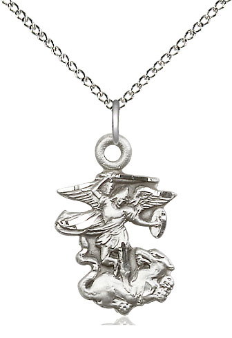 Sterling Silver Saint Michael the Archangel Pendant on a 18 inch Sterling Silver Light Curb chain