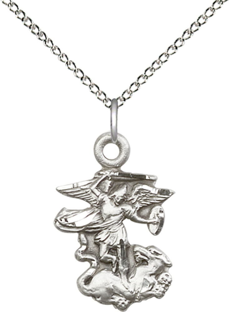 Sterling Silver Saint Michael the Archangel Pendant on a 18 inch Sterling Silver Light Curb chain