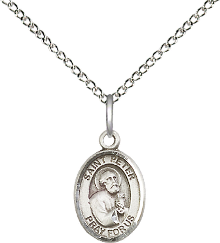Sterling Silver Saint Peter the Apostle Pendant on a 18 inch Sterling Silver Light Curb chain