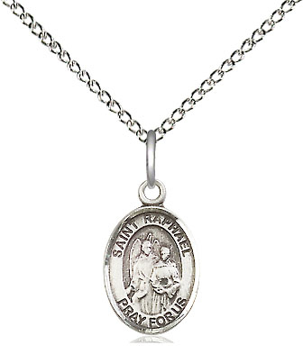 Sterling Silver Saint Raphael the Archangel Pendant on a 18 inch Sterling Silver Light Curb chain