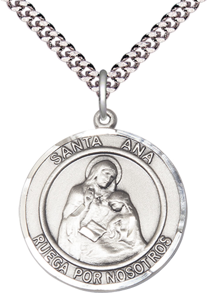 Sterling Silver Santa Ana Pendant on a 24 inch Light Rhodium Heavy Curb chain
