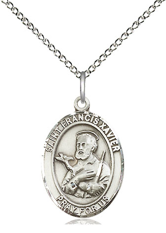 Sterling Silver Saint Francis Xavier Pendant on a 18 inch Sterling Silver Light Curb chain