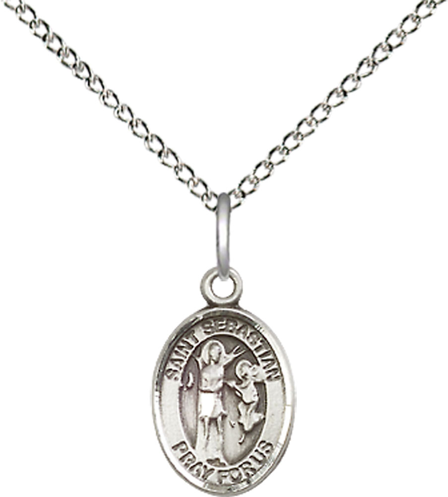Sterling Silver Saint Sebastian Pendant on a 18 inch Sterling Silver Light Curb chain