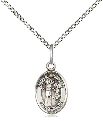 Sterling Silver Saint Sebastian Pendant on a 18 inch Sterling Silver Light Curb chain