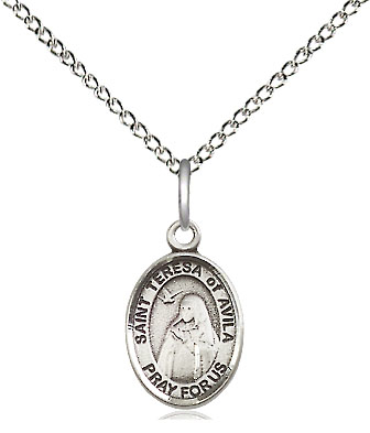 Sterling Silver Saint Teresa of Avila Pendant on a 18 inch Sterling Silver Light Curb chain