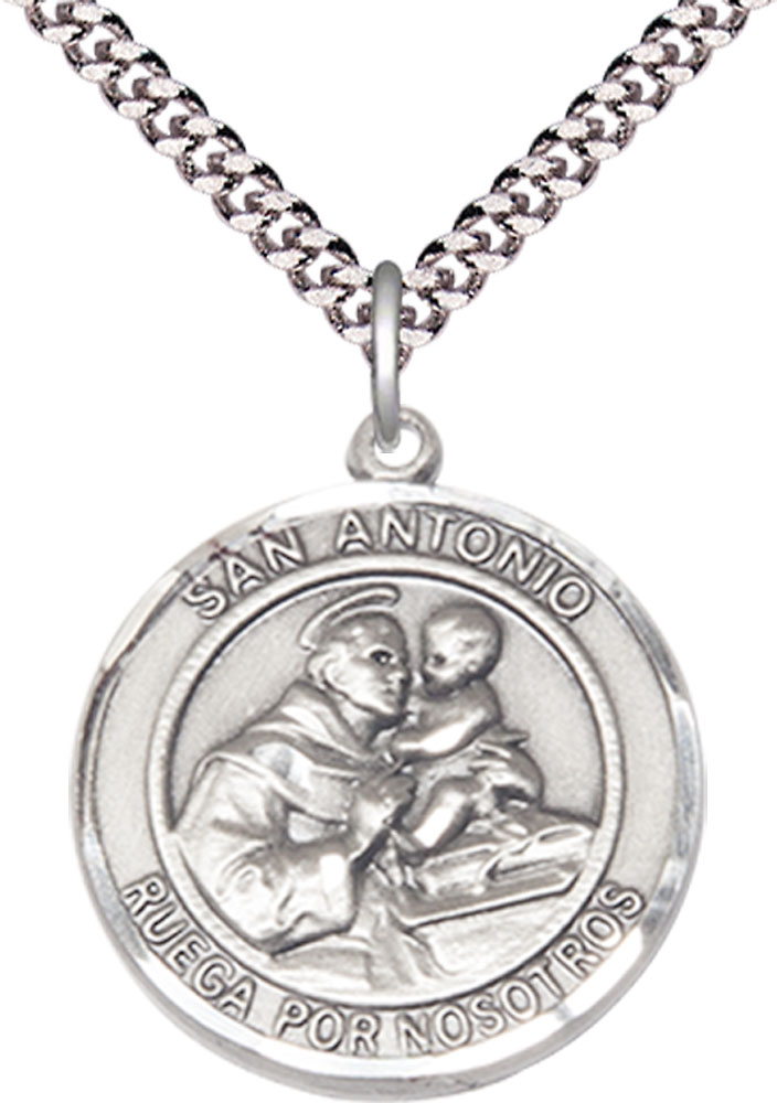 Sterling Silver San Antonio Pendant on a 24 inch Light Rhodium Heavy Curb chain