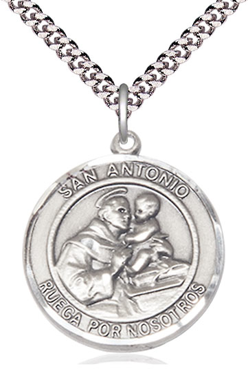 Sterling Silver San Antonio Pendant on a 24 inch Light Rhodium Heavy Curb chain