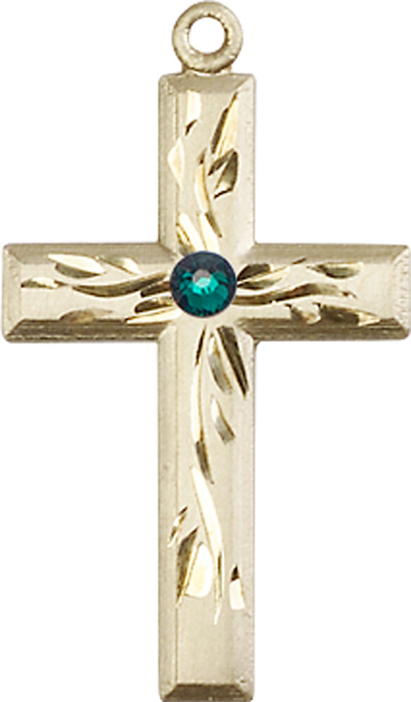 14kt Gold Filled Cross Medal with a 3mm Emerald Swarovski stone