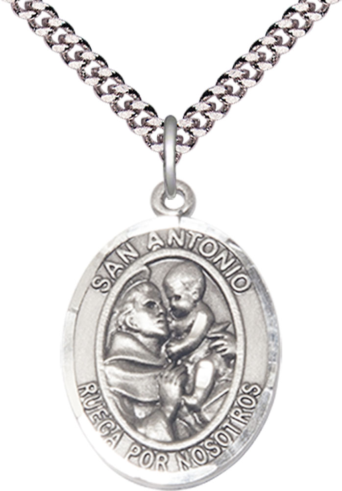Sterling Silver San Antonio Pendant on a 24 inch Light Rhodium Heavy Curb chain