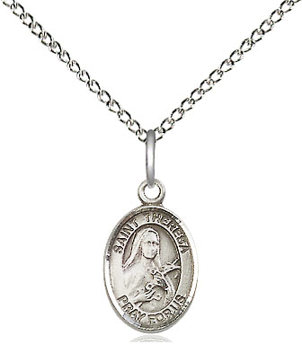 Sterling Silver Saint Theresa Pendant on a 18 inch Sterling Silver Light Curb chain