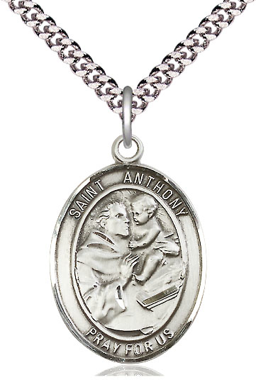 Sterling Silver Saint Anthony of Padua Pendant on a 24 inch Light Rhodium Heavy Curb chain