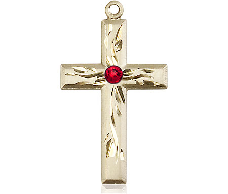 14kt Gold Filled Cross Medal with a 3mm Ruby Swarovski stone