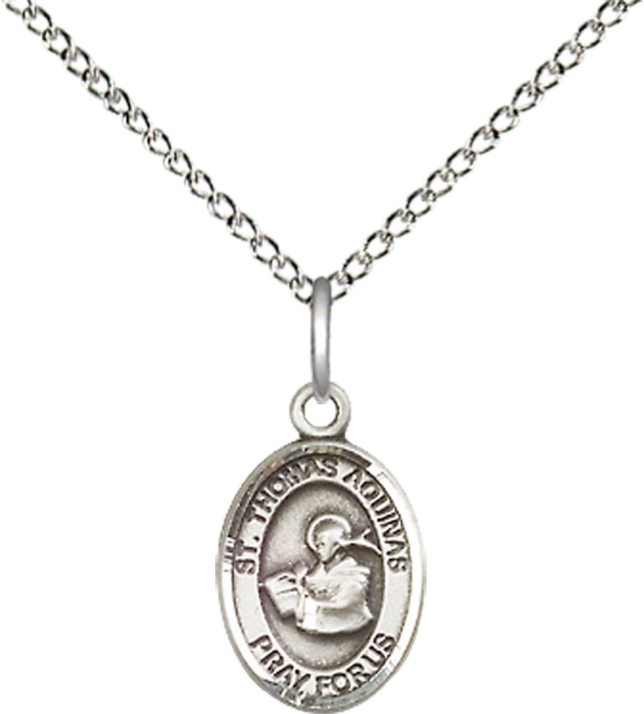 Sterling Silver Saint Thomas Aquinas Pendant on a 18 inch Sterling Silver Light Curb chain