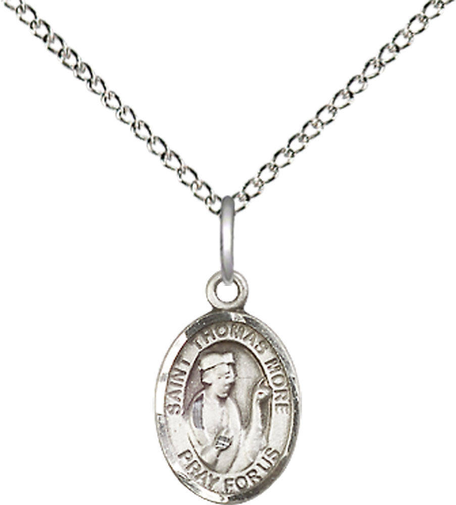 Sterling Silver Saint Thomas More Pendant on a 18 inch Sterling Silver Light Curb chain