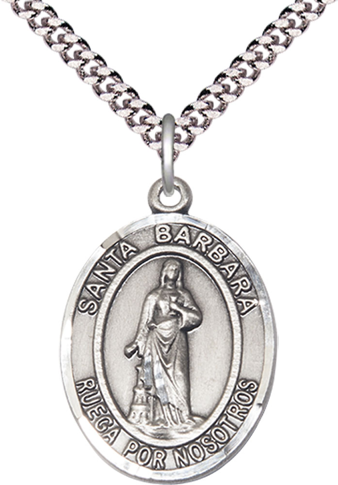 Sterling Silver Santa Barbara Pendant on a 24 inch Light Rhodium Heavy Curb chain