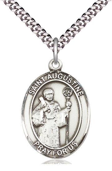 Sterling Silver Saint Augustine Pendant on a 24 inch Light Rhodium Heavy Curb chain