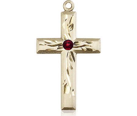 14kt Gold Cross Medal with a 3mm Garnet Swarovski stone