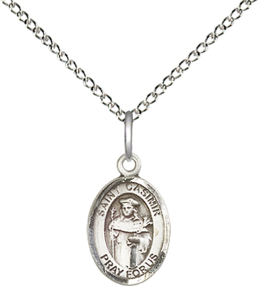 Sterling Silver Saint Casimir of Poland Pendant on a 18 inch Sterling Silver Light Curb chain