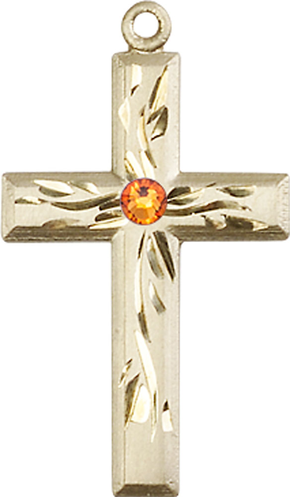 14kt Gold Cross Medal with a 3mm Topaz Swarovski stone
