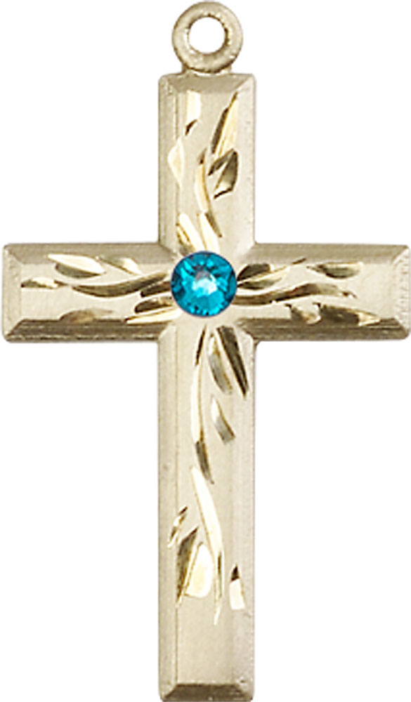 14kt Gold Cross Medal with a 3mm Zircon Swarovski stone