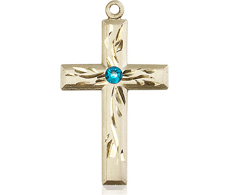 14kt Gold Cross Medal with a 3mm Zircon Swarovski stone