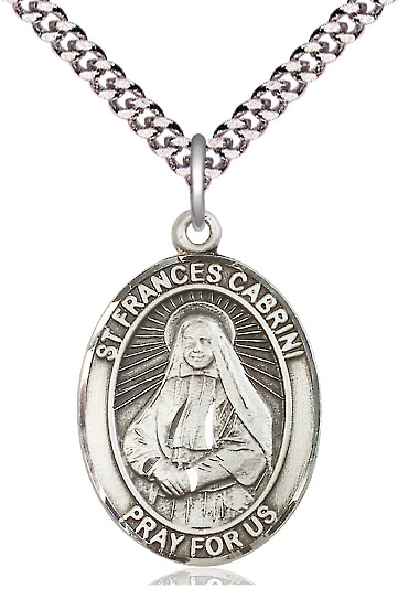 Sterling Silver Saint Frances Cabrini Pendant on a 24 inch Light Rhodium Heavy Curb chain