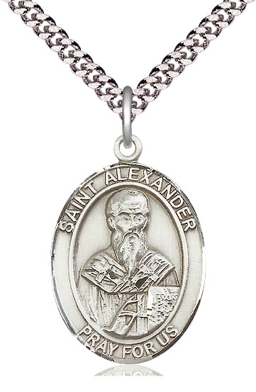 Sterling Silver Saint Alexander Sauli Pendant on a 24 inch Light Rhodium Heavy Curb chain