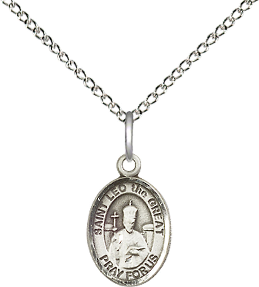 Sterling Silver Saint Leo the Great Pendant on a 18 inch Sterling Silver Light Curb chain