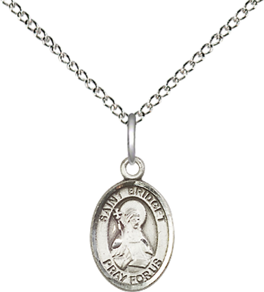 Sterling Silver Saint Bridget of Sweden Pendant on a 18 inch Sterling Silver Light Curb chain