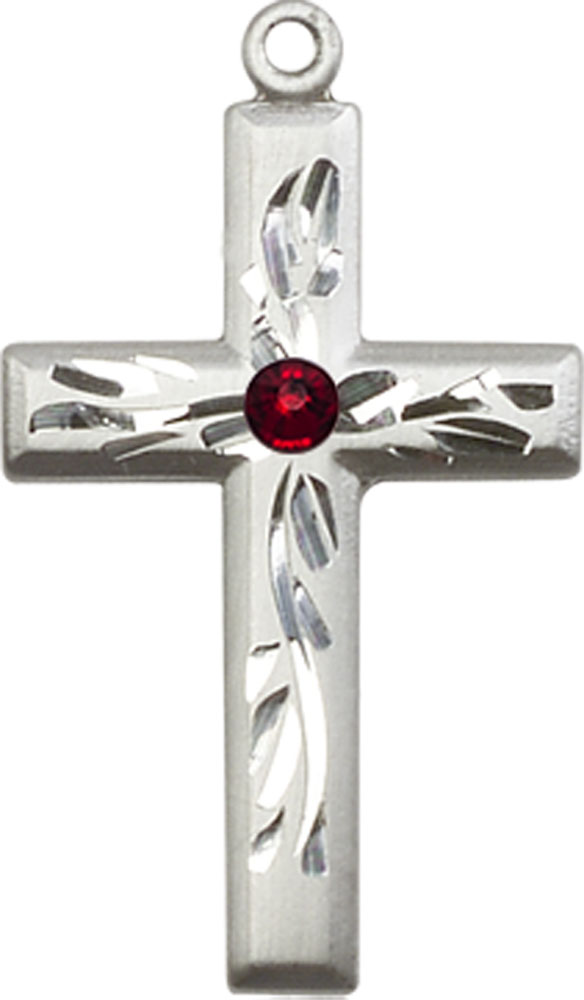 Sterling Silver Cross Medal with a 3mm Garnet Swarovski stone