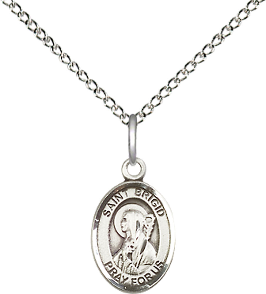 Sterling Silver Saint Brigid of Ireland Pendant on a 18 inch Sterling Silver Light Curb chain