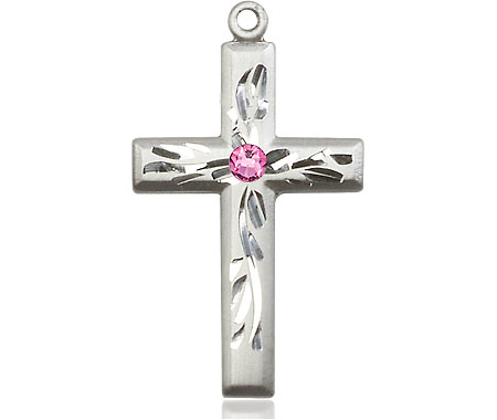 Sterling Silver Cross Medal with a 3mm Rose Swarovski stone