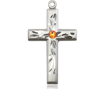 Sterling Silver Cross Medal with a 3mm Topaz Swarovski stone