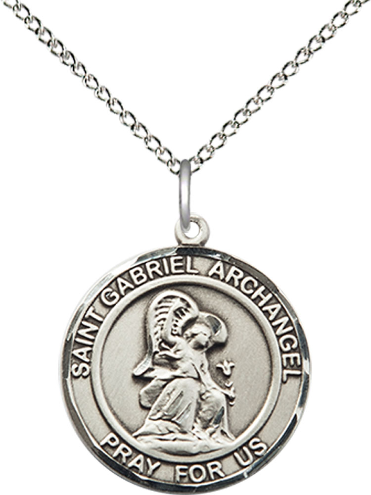 Sterling Silver Saint Gabriel the Archangel Pendant on a 18 inch Sterling Silver Light Curb chain