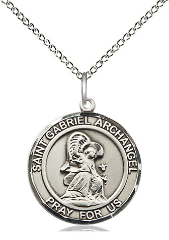 Sterling Silver Saint Gabriel the Archangel Pendant on a 18 inch Sterling Silver Light Curb chain