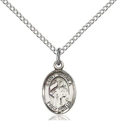 Sterling Silver Saint Ursula Pendant on a 18 inch Sterling Silver Light Curb chain