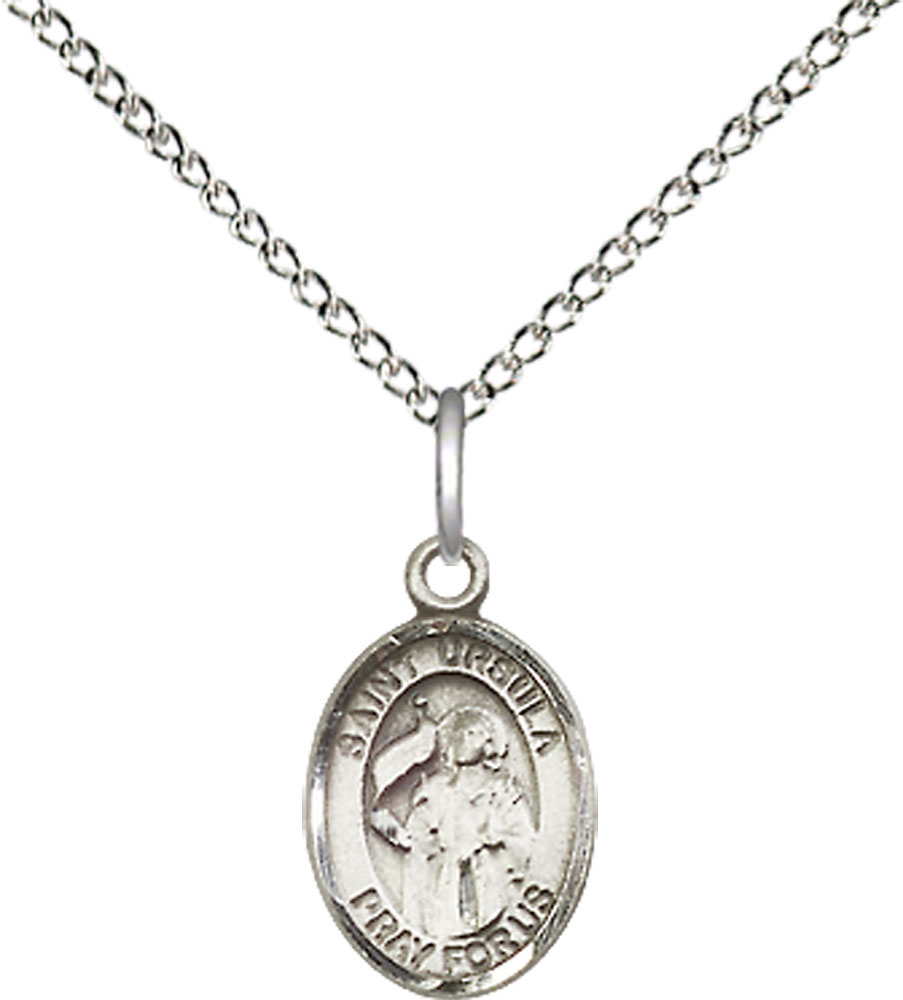 Sterling Silver Saint Ursula Pendant on a 18 inch Sterling Silver Light Curb chain