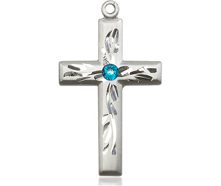 Sterling Silver Cross Medal with a 3mm Zircon Swarovski stone