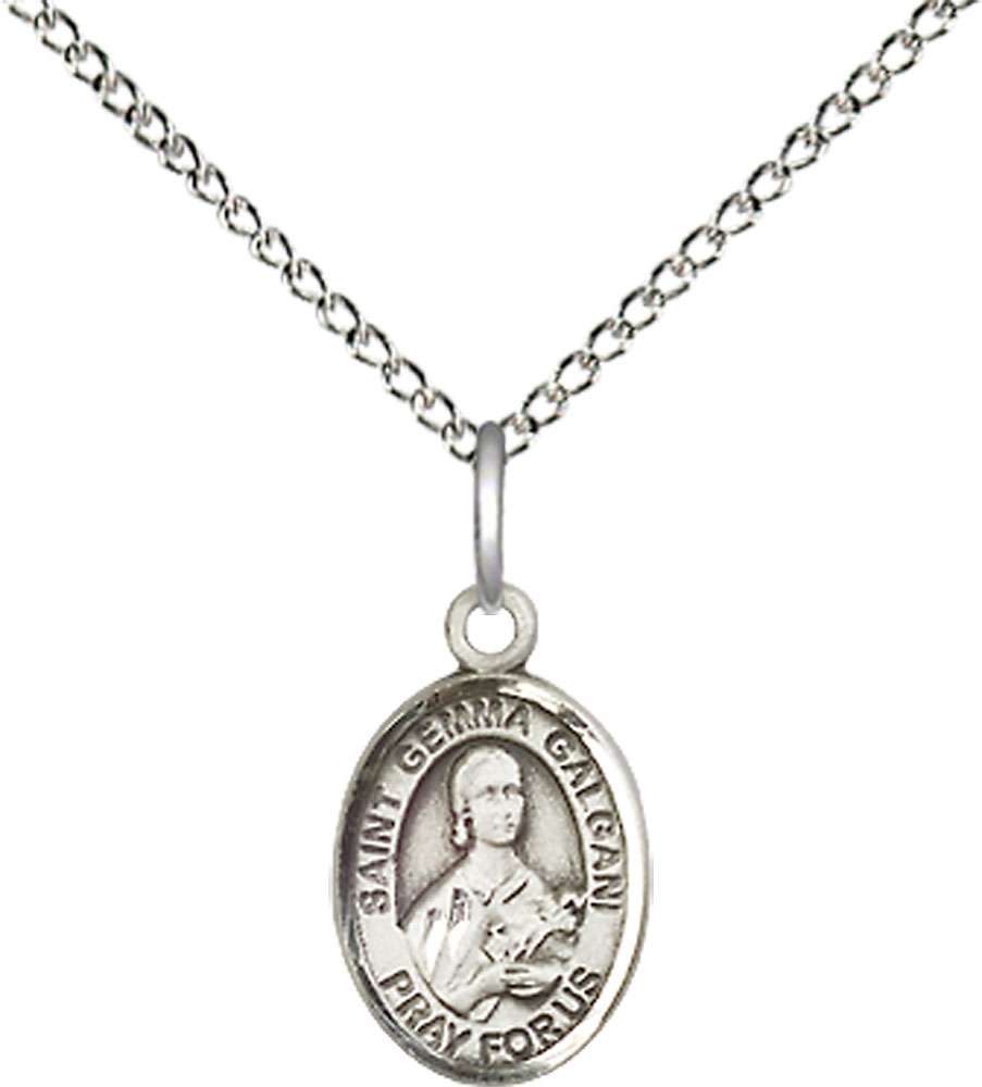 Sterling Silver Saint Gemma Galgani Pendant on a 18 inch Sterling Silver Light Curb chain