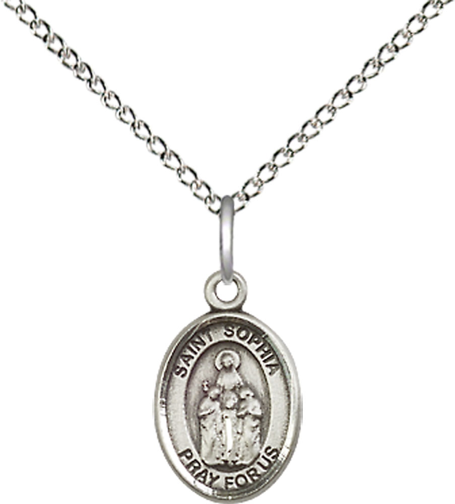 Sterling Silver Saint Sophia Pendant on a 18 inch Sterling Silver Light Curb chain
