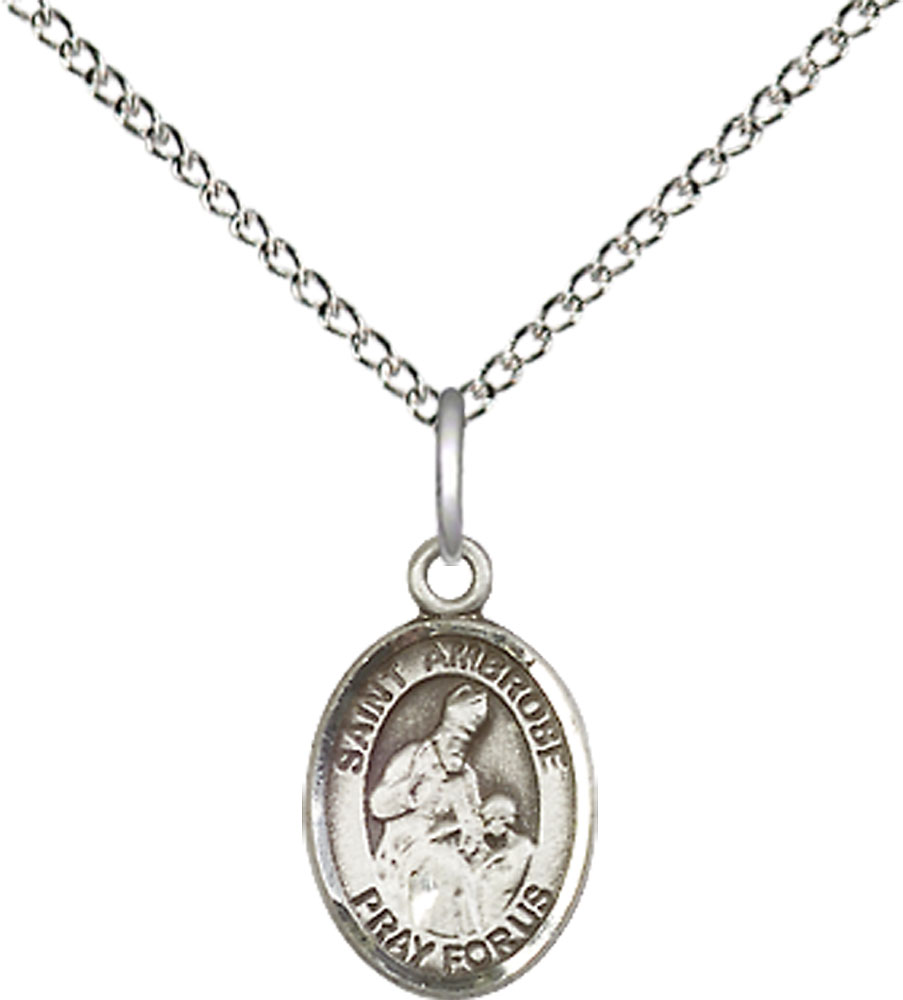 Sterling Silver Saint Ambrose Pendant on a 18 inch Sterling Silver Light Curb chain