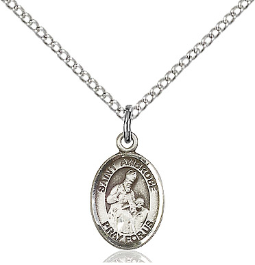 Sterling Silver Saint Ambrose Pendant on a 18 inch Sterling Silver Light Curb chain