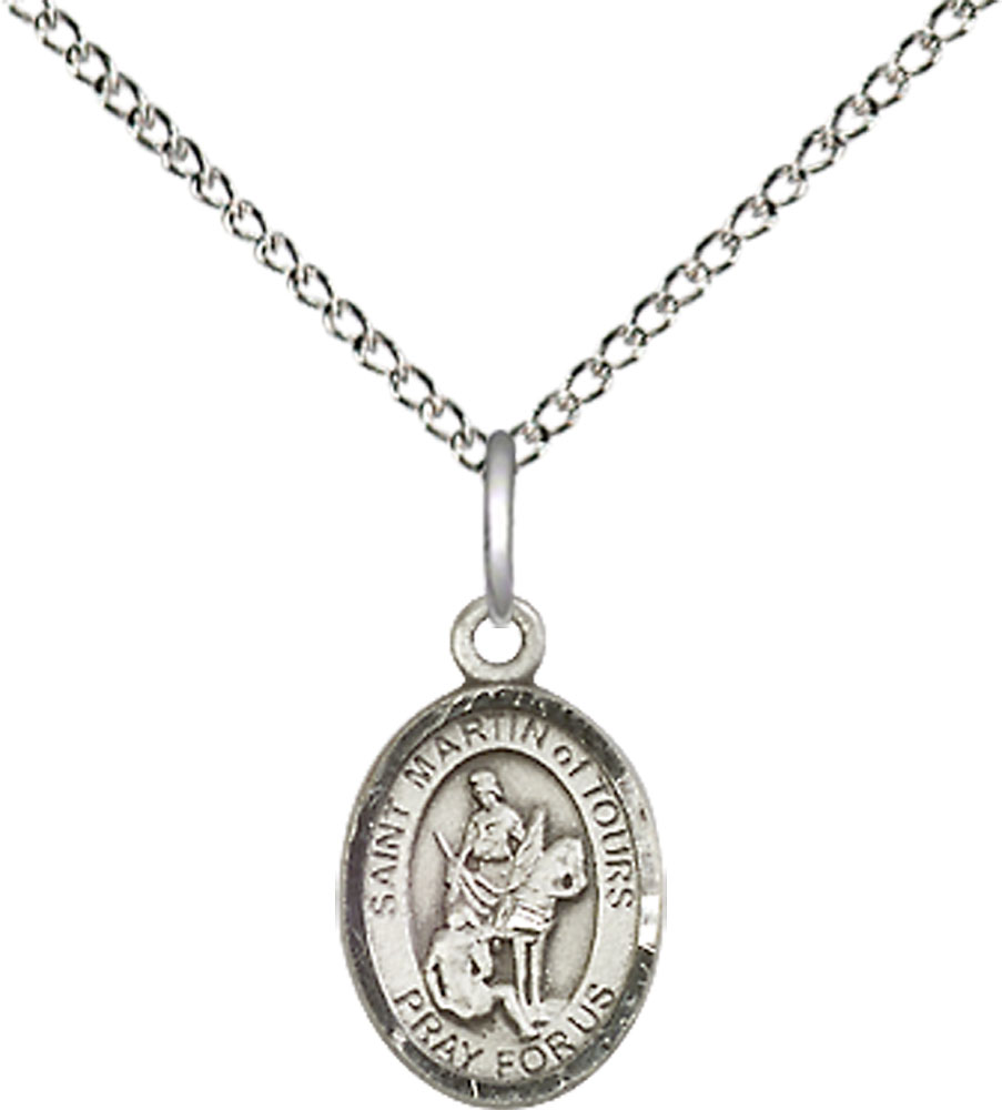 Sterling Silver Saint Martin of Tours Pendant on a 18 inch Sterling Silver Light Curb chain