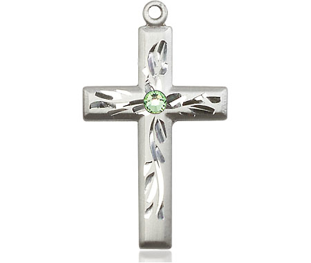 Sterling Silver Cross Medal with a 3mm Peridot Swarovski stone